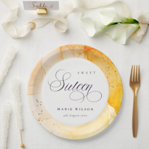 Prato De Papel Abstrato Pastel Yellow Orange Sweet 16 Birthday