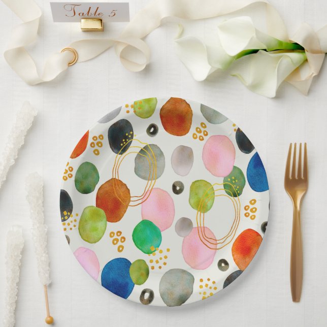 Prato De Papel Abstrato Pebble Dourado Glitter Art (Casamento)