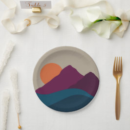 Prato De Papel Abstrato Queda Autumn Mountain Landscape Sunset
