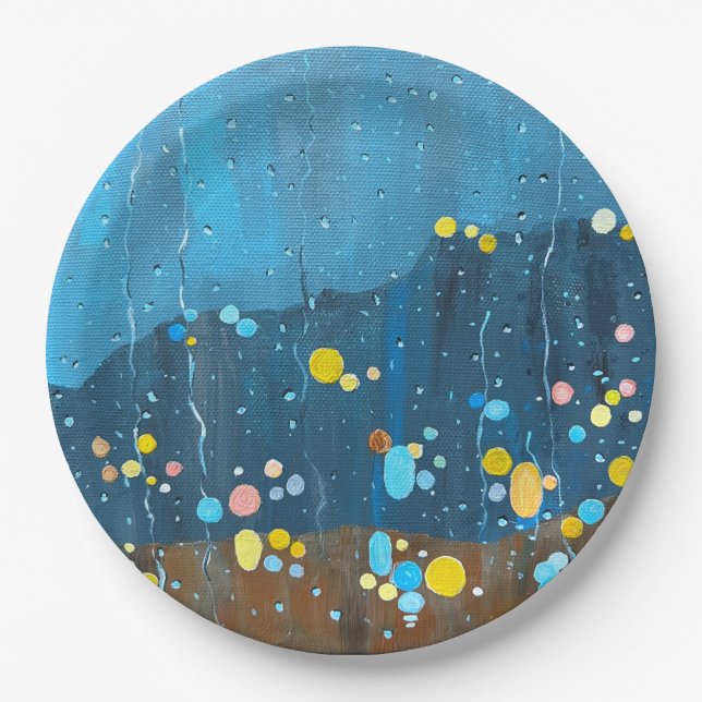 Prato De Papel Abstrato Rain Painting (Frente)