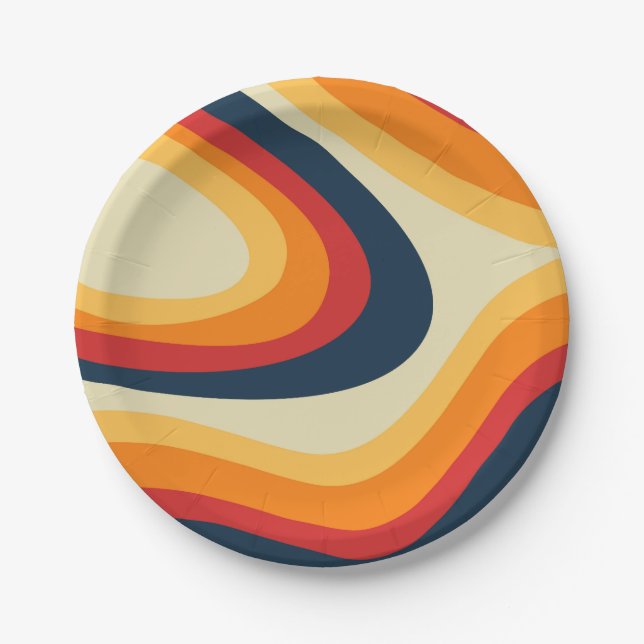 Prato De Papel Abstrato retro style waves design (Frente)