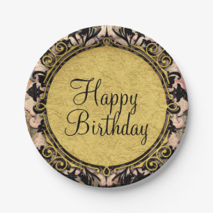 Prato De Papel Abstrato Swirl - Festa de Grunge Preto e Dourado