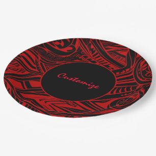 Prato De Papel Abstrato Tribal Negro E Vermelho