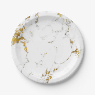 Prato De Papel Abstrato White Dourada Carrara Marble Glam Stone V