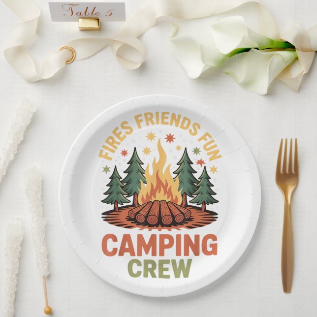 Prato De Papel Acampamento Divertido Amigos Fogo (Casamento)