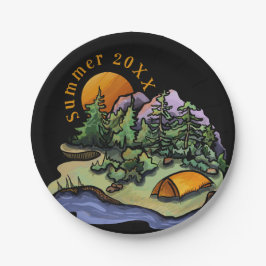 Prato De Papel Acampamento Rústico Cena da Montanha Florestal