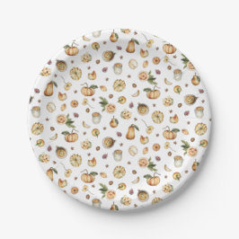 Prato De Papel Ação de Graças Aquarela Outono Abóboras Comidas