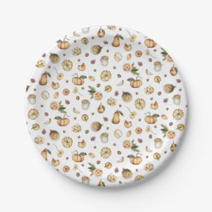 Prato De Papel Ação de Graças Aquarela Outono Abóboras Comidas