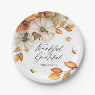 Prato De Papel Ação de Graças Pumpkin e Folhas