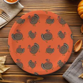 Prato De Papel Ação de Graças Turquia Padrão Papel Laranja