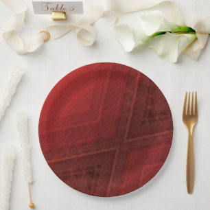 Prato De Papel Aceitação   Padrão de Boho Eclético Vermelho
