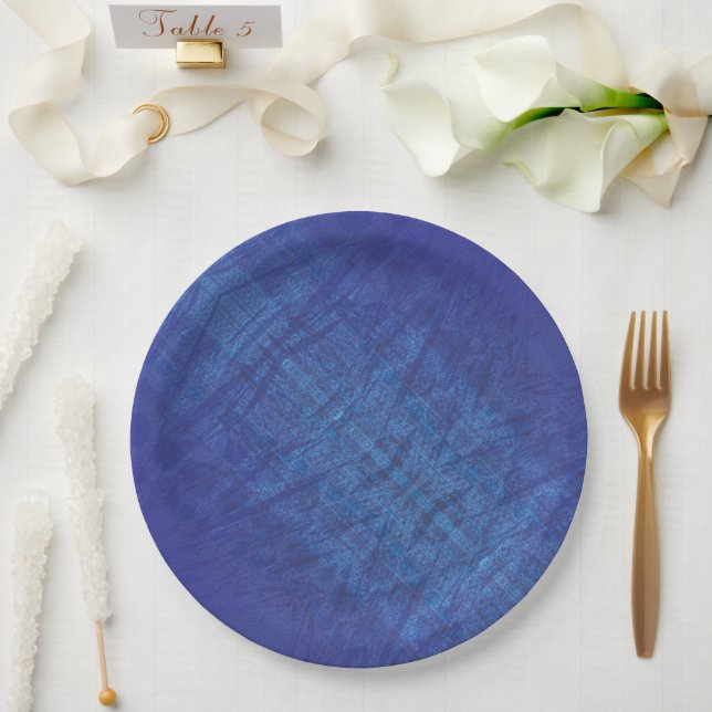 Prato De Papel Aceitação | Padrão de Chibori Azul Violeta (Casamento)