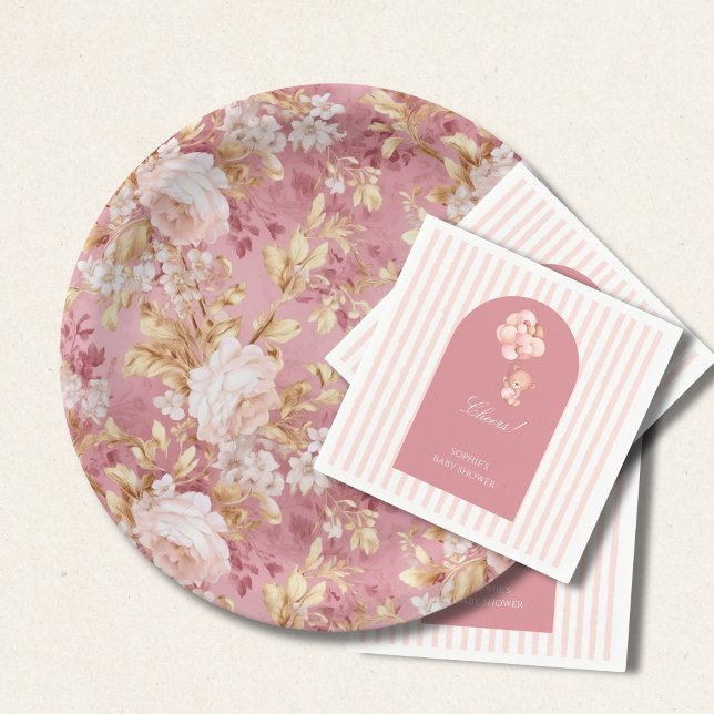 Prato De Papel Acentos Florais Rosa Malva e Marrom Dourado (Criador carregado)