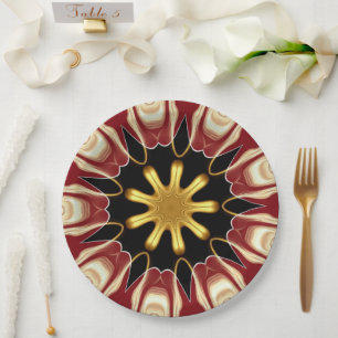 Prato De Papel Achempong: Starburst   Luxo Carmesim e Dourado
