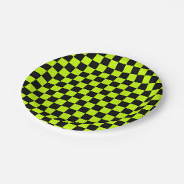 Prato De Papel Acid green black checkerboard pattern