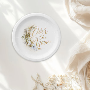 Prato De Papel Acima da Lua Boho Pó Dourado e Nuvens