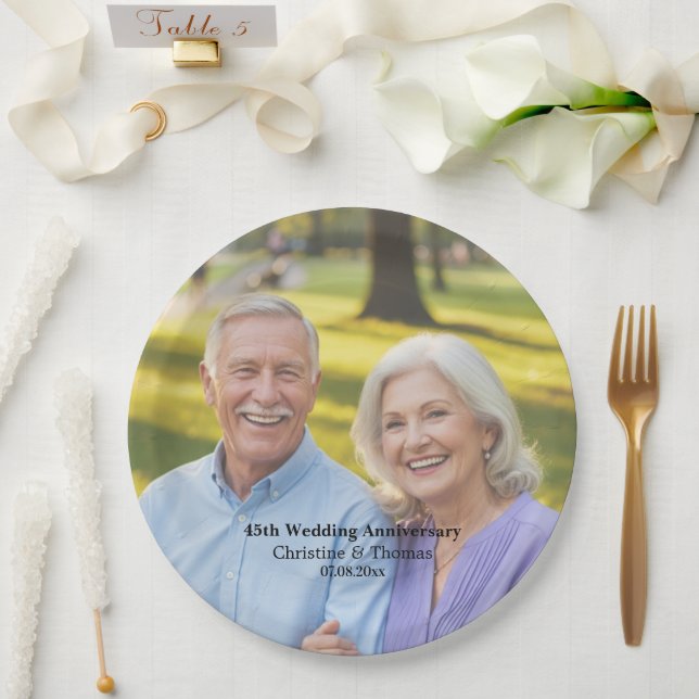 Prato De Papel Add Photo Text Overlay 45th Wedding Anniversary  (Casamento)