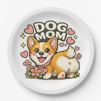 Prato De Papel Adesivo de Corgi Mãe de Cachorro Fofo Kawaii Flor,