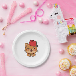 Prato De Papel Adesivo de Gato com Chapéu Fez Marroquino Kawaii F
