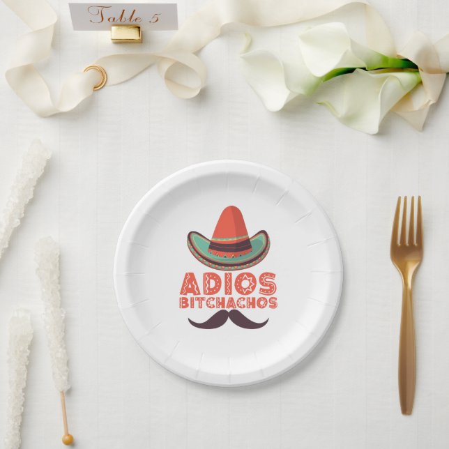 Prato De Papel Adeus Bitchachos Sombrero Retro Cinco De Mayo (Casamento)