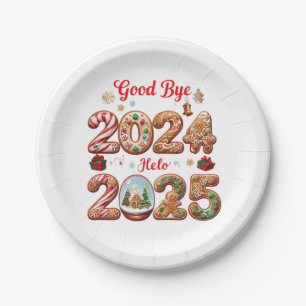 Prato De Papel Adeus, Feliz ano novo de 2024 Olá, Design de 2025