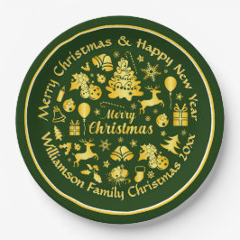 Prato De Papel Adicionar Nome Alterar Texto Dourado Verde Natal 2