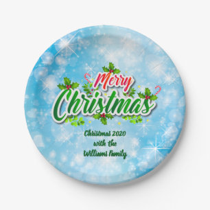 Prato De Papel Adicionar Nome Correspondente a Feliz Natal Azul 7