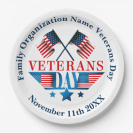 Prato De Papel Adicionar Nome Veteranos Texto Sinalizador de Dia 