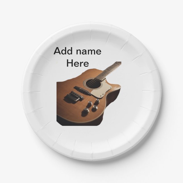 Prato De Papel Adicione o nome do texto guitarra acústica castanh (Frente)