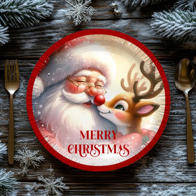 Prato De Papel Adorable Cartoon Santa Rudolph Christmas Plates (Adorable Cartoon Santa Rudolph Christmas Plates)