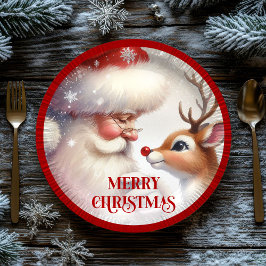 Prato De Papel Adorable Cartoon Santa Rudolph Christmas Plates