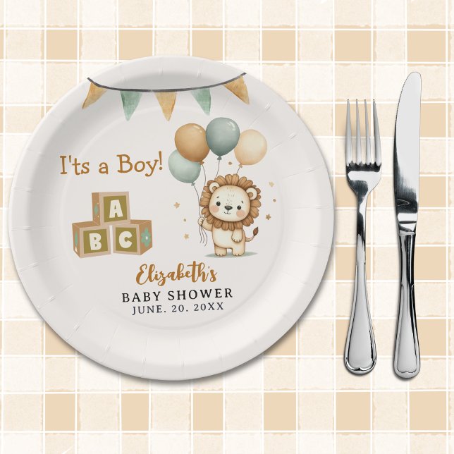 Prato De Papel Adorable Lion Baby Shower Boy (Criador carregado)