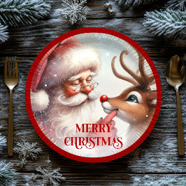 Prato De Papel Adorable Santa Claus Rudolph Christmas Paper Plate