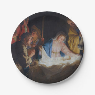 Prato De Papel Adoração dos pastores - Honthorst - Natal