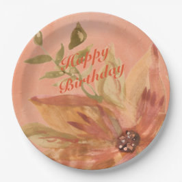 Prato De Papel Adorável Coral Peach Watercolor