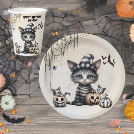 Prato De Papel Adorável Gatinho de Halloween Spooky