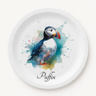 Prato De Papel Adorável Puffin Aquarela, personalizado
