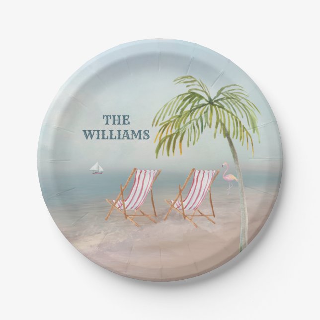 Prato De Papel Adorável Serene Watercolor Beach Scene  (Frente)
