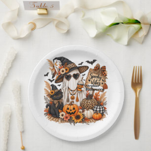 Prato De Papel Adorno de Halloween Boho Personalizado com Vibraçõ