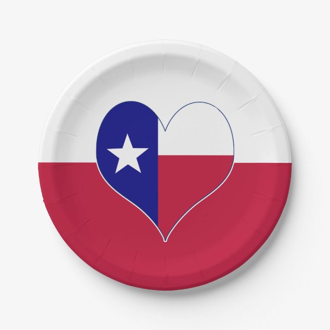 Prato De Papel Adoro Texas Flag Heart (Frente)