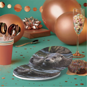 Prato De Papel **"Adrift in Love: Mummy and Baby Otter"**