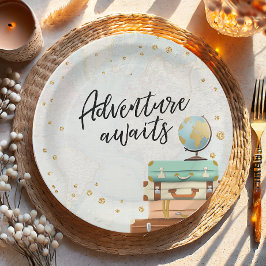Prato De Papel Adventure aguarda Chá de fraldas Confetti Viagem D