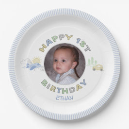 Prato De Papel Adventure Aguarda Foto do primeiro aniversario Per