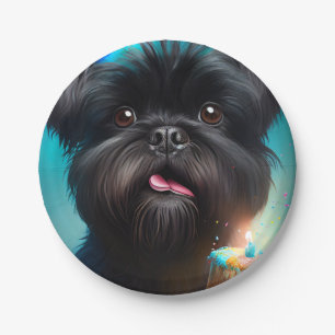 Prato De Papel Affenpinscher comemorando o bolo de Balões de Aniv