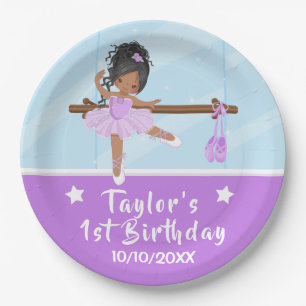 Prato De Papel Afro-Americano Ballerina Purple Tutu Birthday Pa