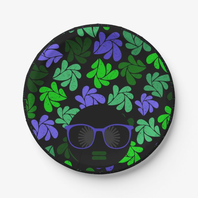 Prato De Papel Afro Diva Verde e Azul (Frente)