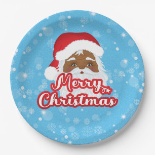 Prato De Papel Afro Papai Noel Feliz Papel de Natal