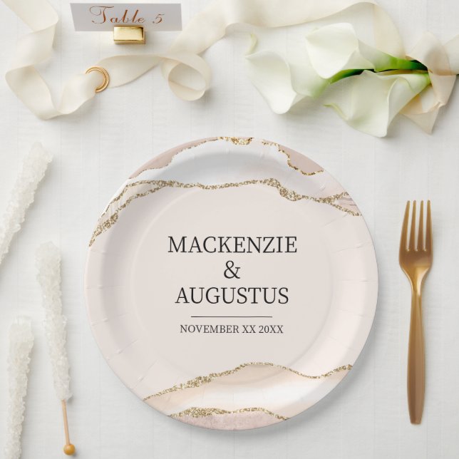 Prato De Papel Agata de marfim e noiva Dourada e casamento de noi (Casamento)