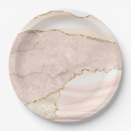 Prato De Papel Agate Blush e Dourada Folha de Papel de Casamento 