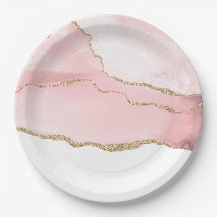 Prato De Papel Agate cor-de-rosa com fita Dourada elegante